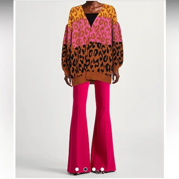 Farm Rio Mixed Knit Colorful Leopards Cardigan size L - Picture 2 of 6